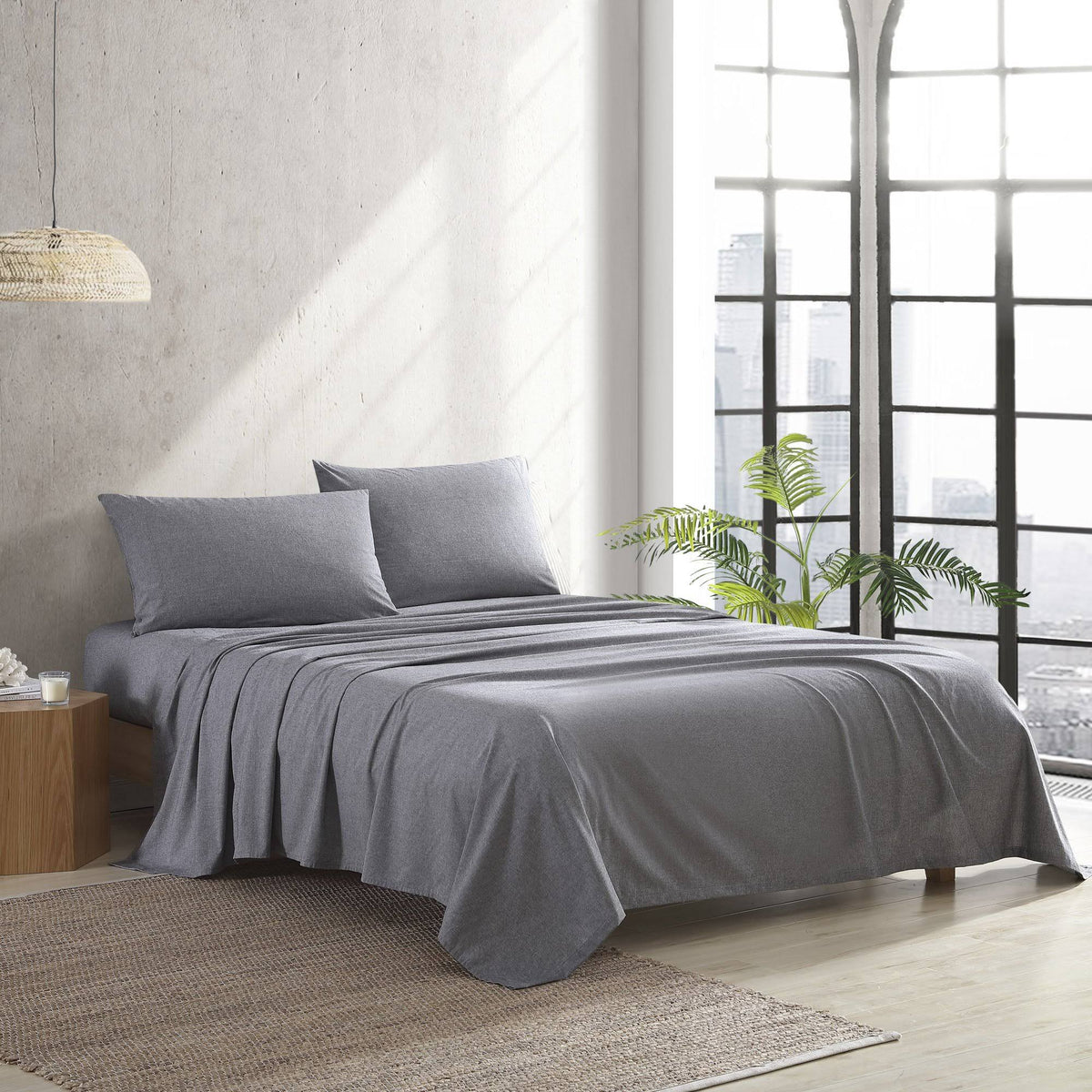 Recycled Fiber Heather Percale Cal King Sheet Set Y97355