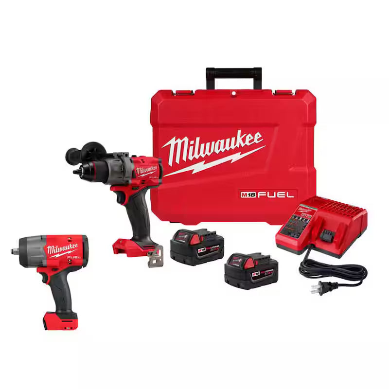 18V Lithium-Ion Brushless Cordless Hammer Drill Driver Kit with Impact Wrench D4882