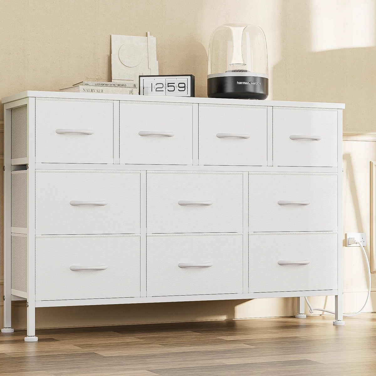 Brown 10 Drawer Fabric Dresser TV Stand H18821