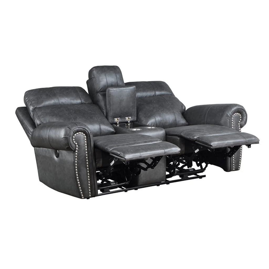 Gray Faux Leather Double Reclining Love Seat E901