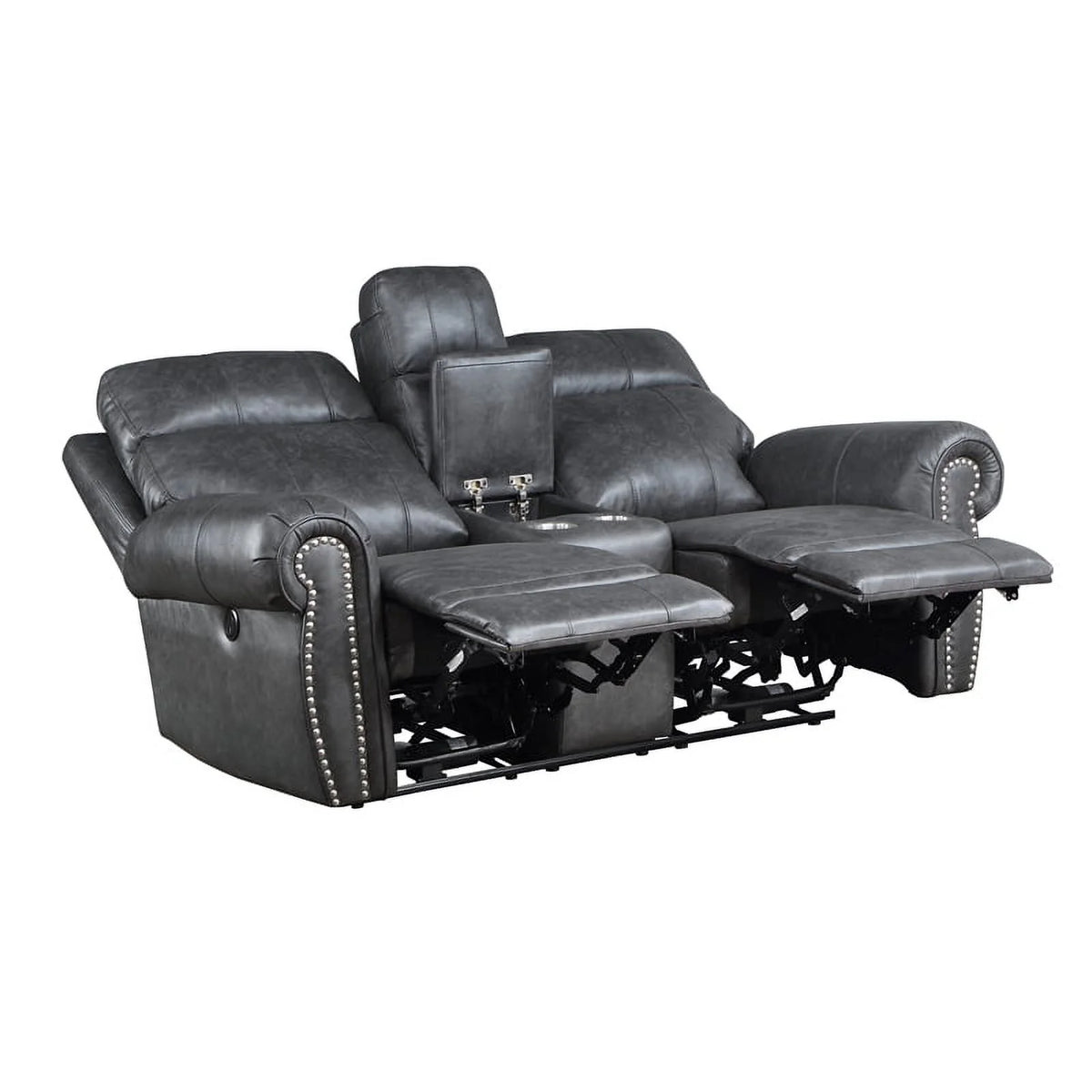 Gray Faux Leather Double Reclining Love Seat E901