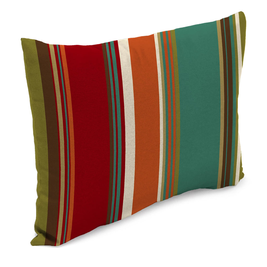 Teal Multicolor Stripe Rectangular Outdoor Lumbar Throw Pillow F320