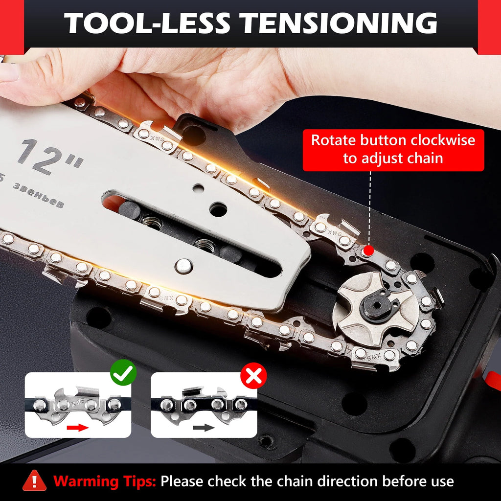 12 Cordless Electric Chainsaw with 2pcs 2000Ah Battery T4234