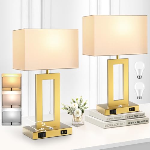 3 Color Temperatures Touch Control Table Lamps Set of 2 with USB Ports V216
