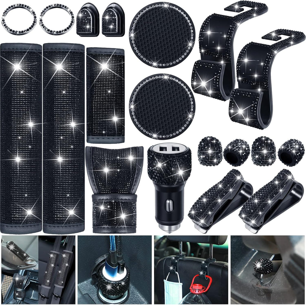 19 Pcs Bling Car Accessories Set (White) W522448