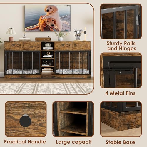 82” Wooden Dog Crate Furniture with 4 Drawers and Shelves N970642