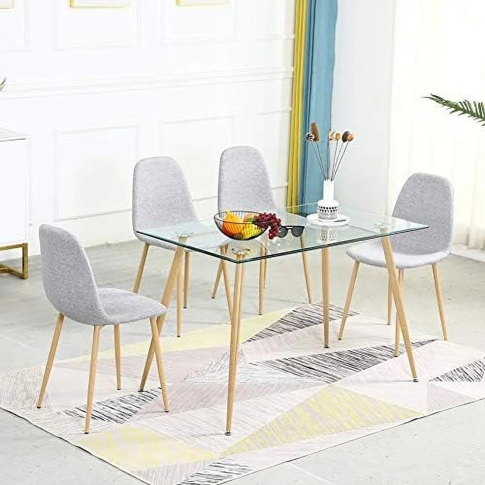 Glass Dining Table for 4 with Tempered Glass Top Metal Legs P5053