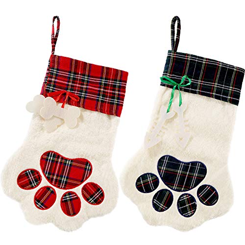 2 Pieces 17.7 Inch Christmas Pet Stockings Buffalo Plaid V6359
