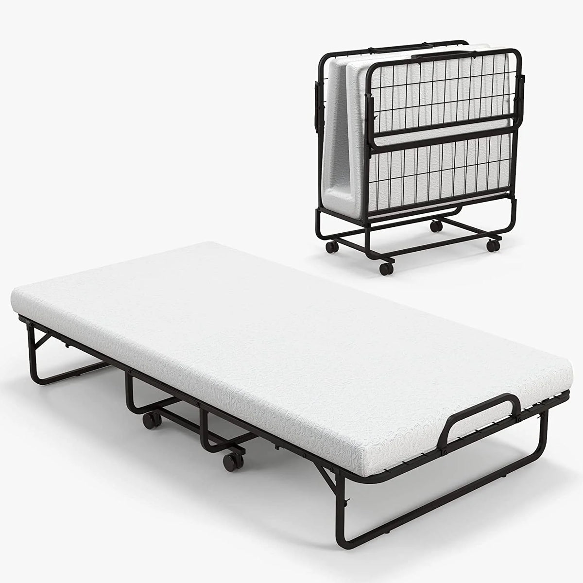 Folding Rollaway Bed with 4” Mattress Twin Size Memory Foam Metal Frame D221760