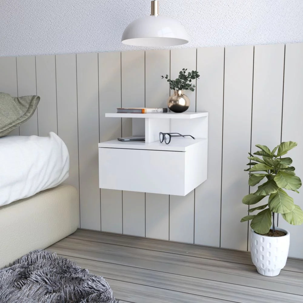 Floating Nightstand One Drawer White D124