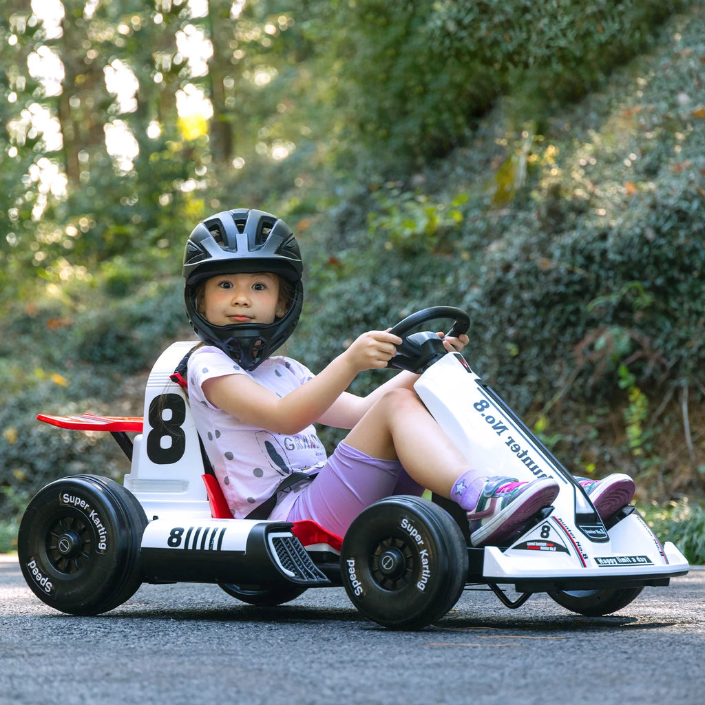12V Battery Powered Electric Go Kart with Remote Control, White F3942