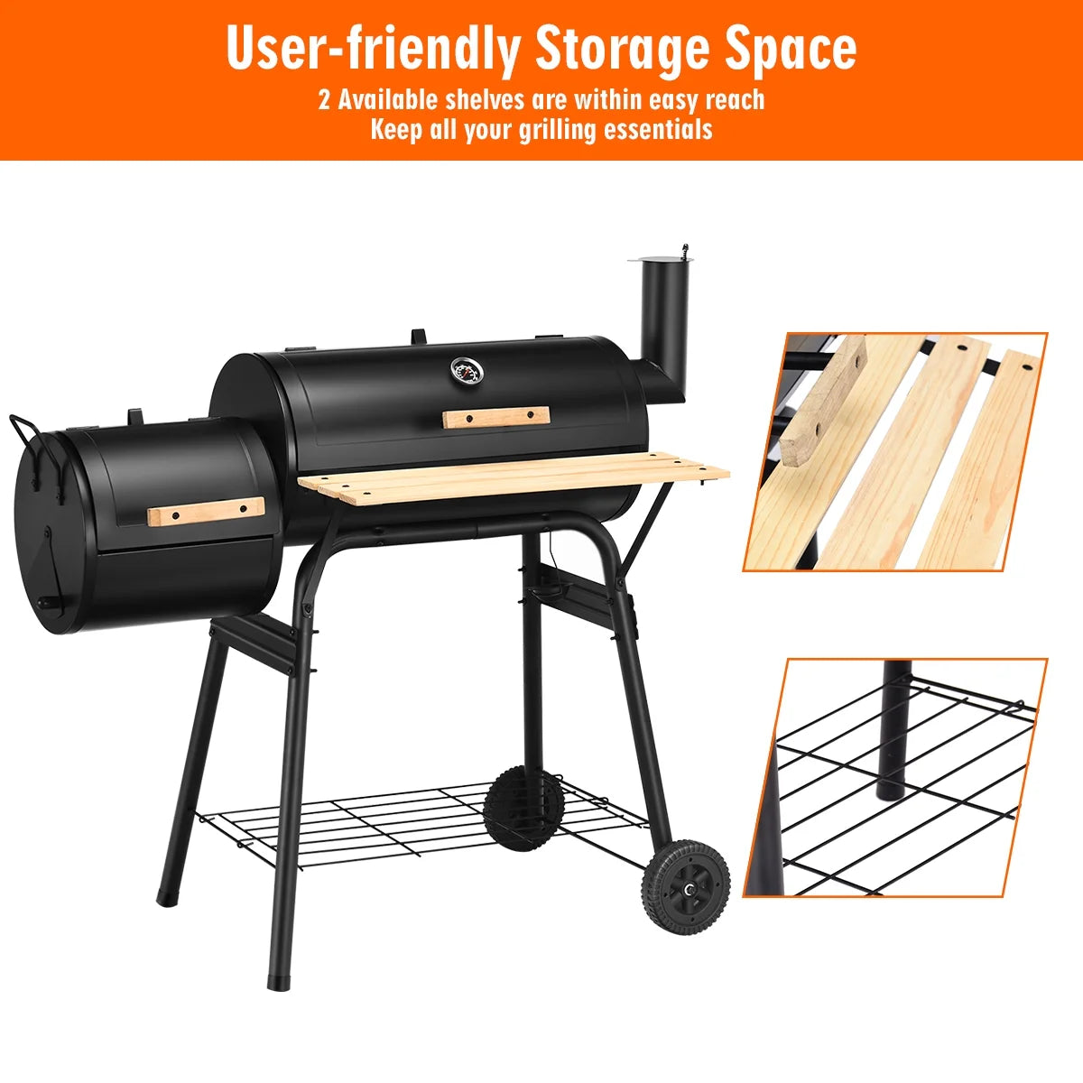 Outdoor Charcoal BBQ Grill Smoker J381