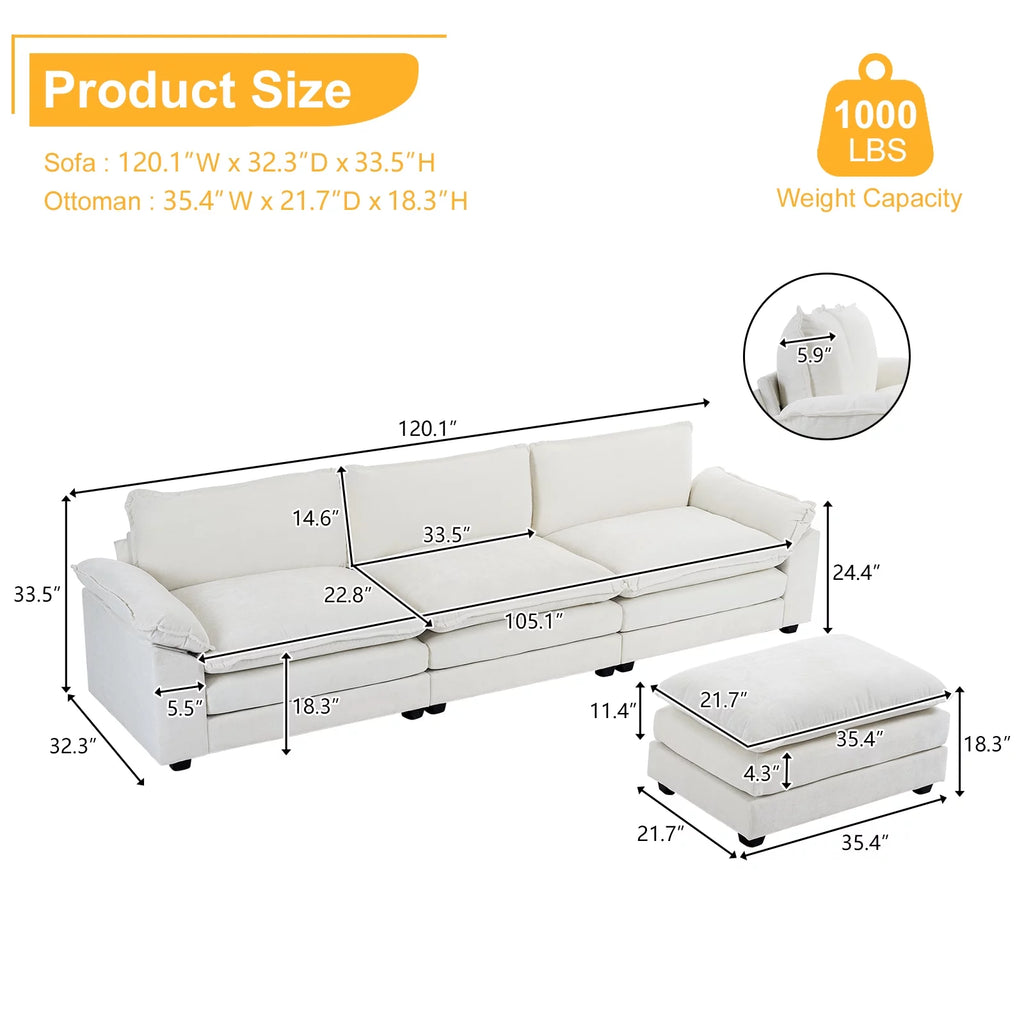 Dark Grey Chenille L Shaped Sectional Sofa with Ottoman C343