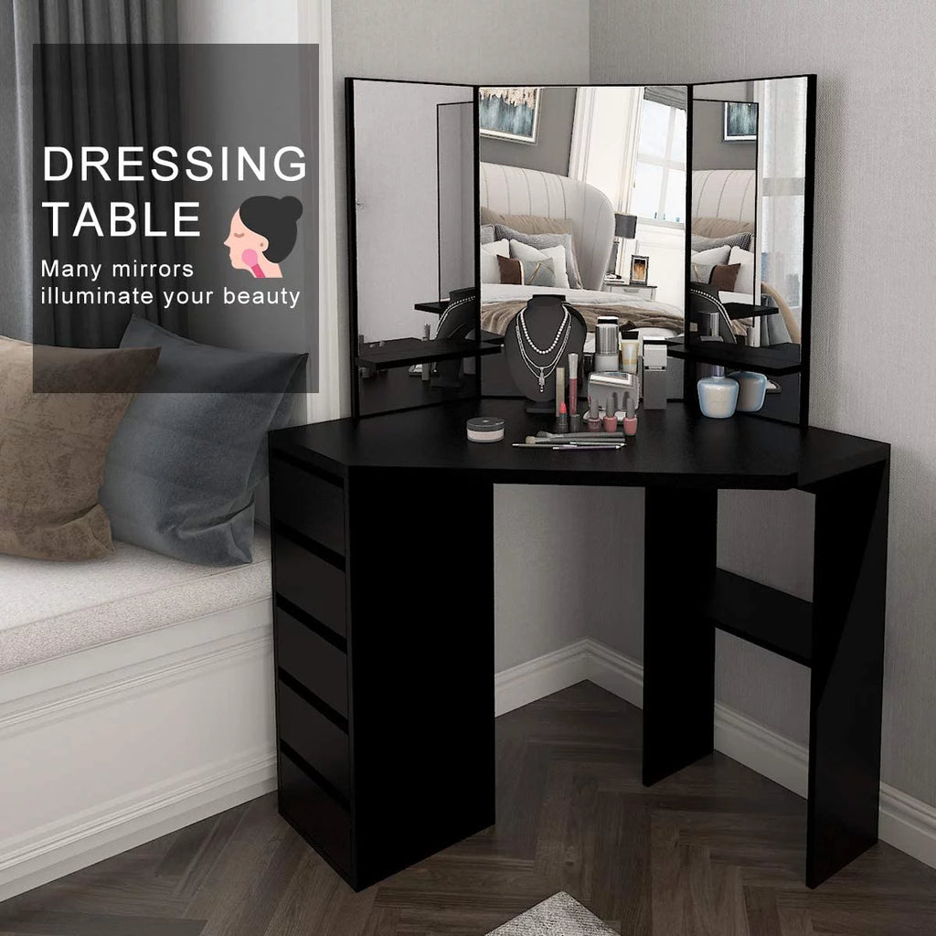 Black 5 Drawer Vanity Table with Three-Fold Mirror R199