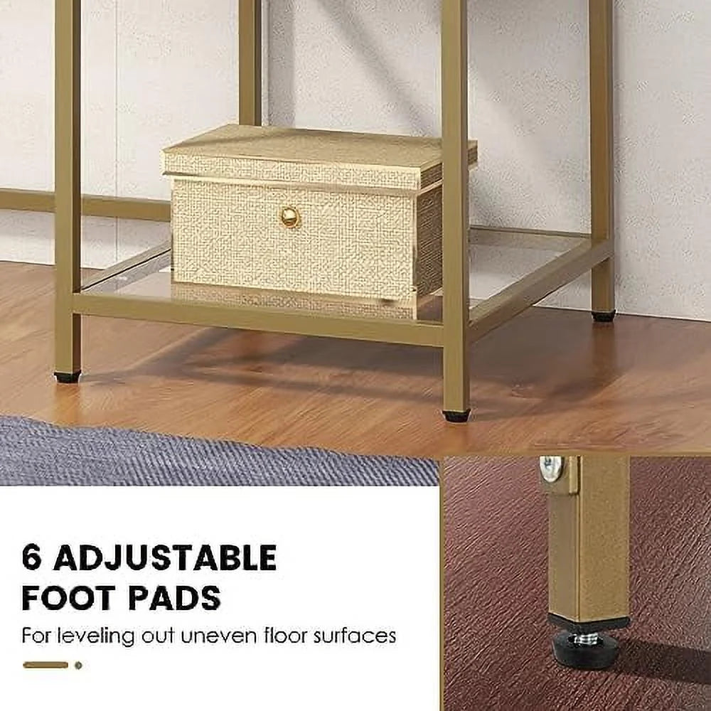 Tempered Glass Computer Desk with 2-Tier Shelves Gold S2698