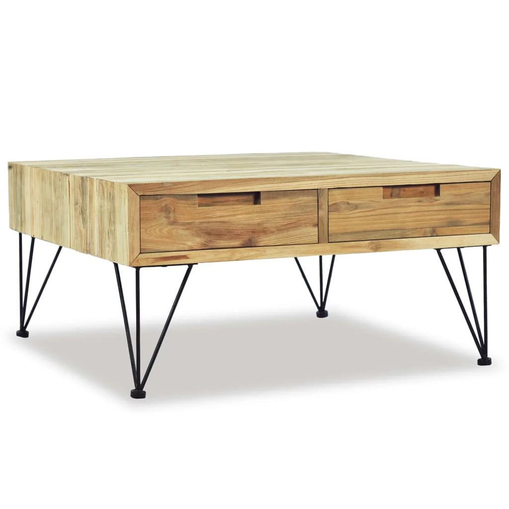 Coffee Table with 2 Storage Drawers Teak Wood Wrought Iron Legs Z172549