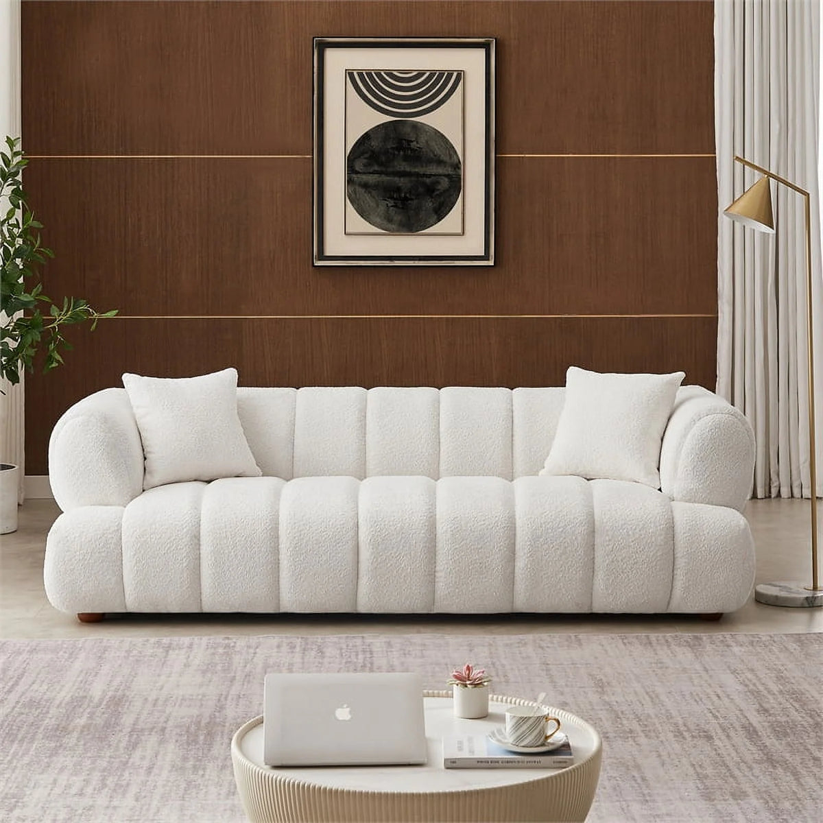 Cream Boucle Fabric Couch N285308