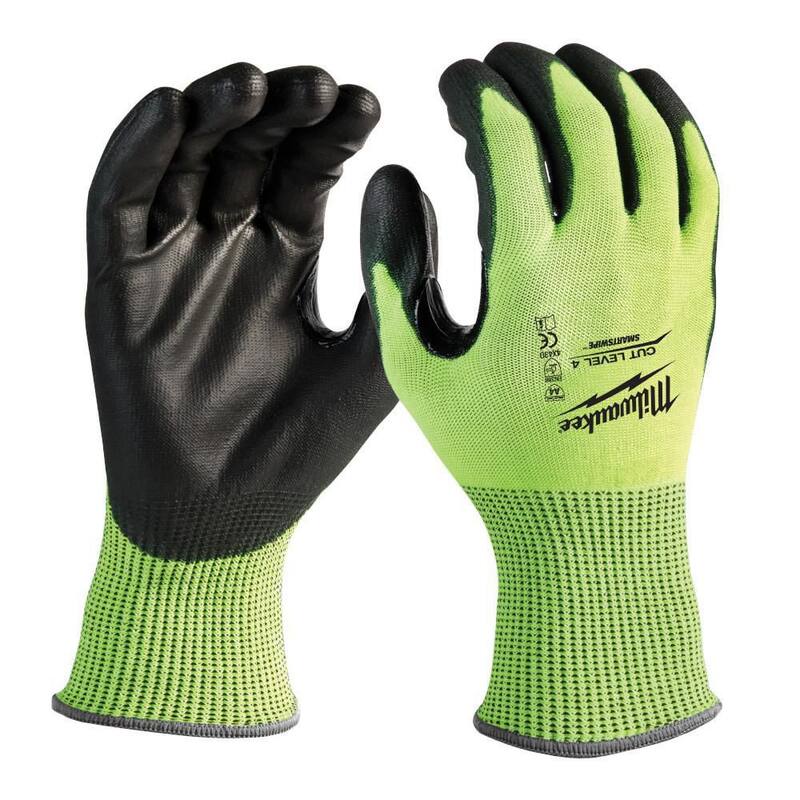 High Visibility Level 4 Cut Resistant Polyurethane Dipped Work Gloves 12-Pack E4598