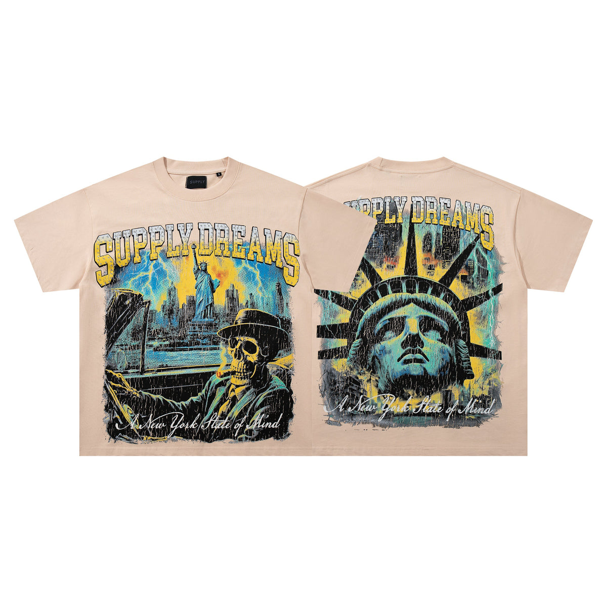 SUPPLY Dreams Statue Of Liberty Beige Washed Oversized Graphic T‑Shirt