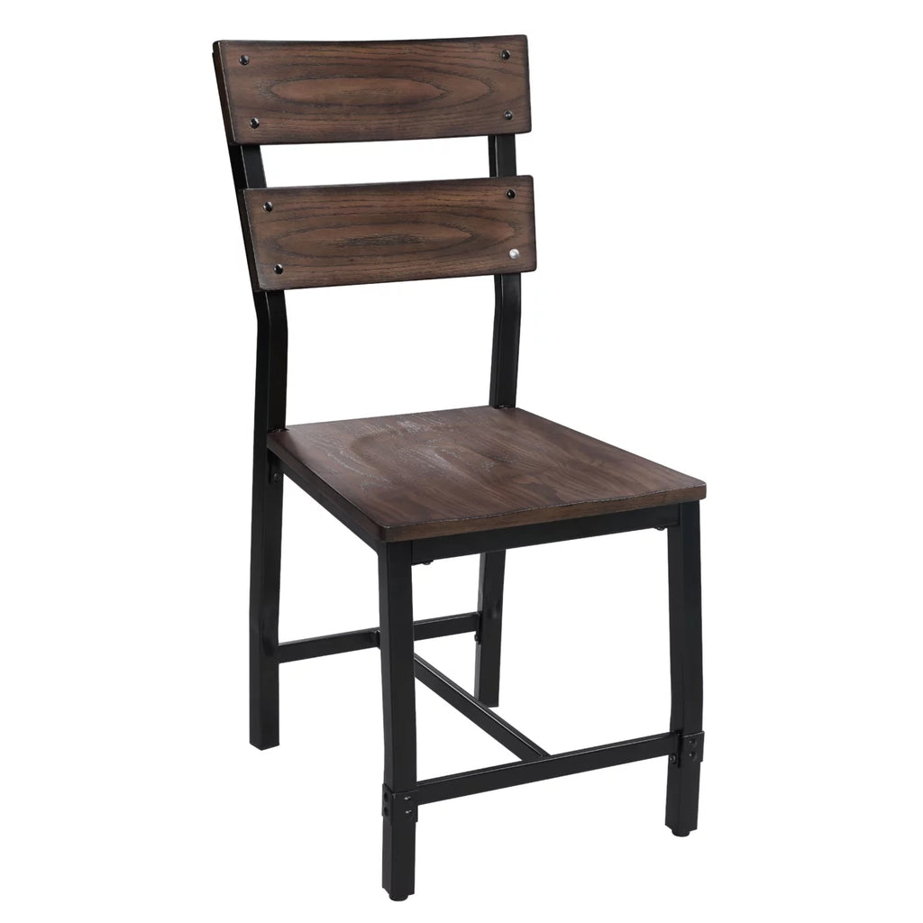 Wood and Metal Dining Side Chairs, Set of 2, Brown and Black U1181