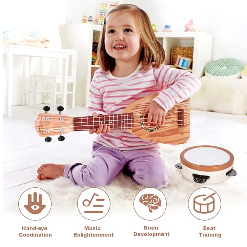 Kids Guitar Set 7 in 1 Musical Instruments with Ukulele Flute Tambourine Maracas A56839
