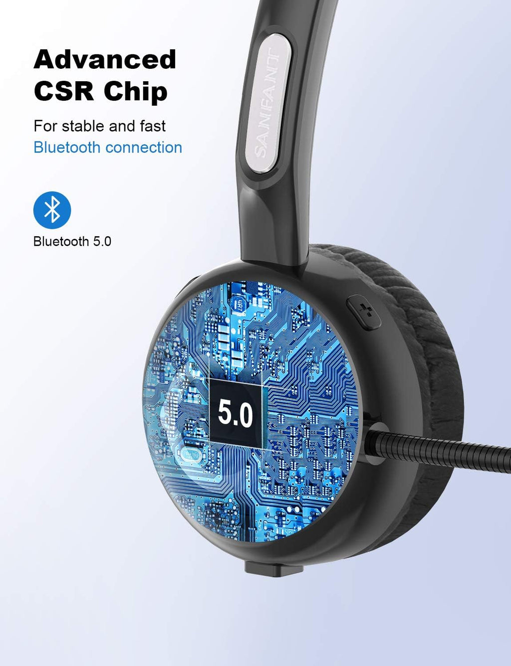 Bluetooth Headset with Microphone, Noise Canceling, 18hr Talktime E847
