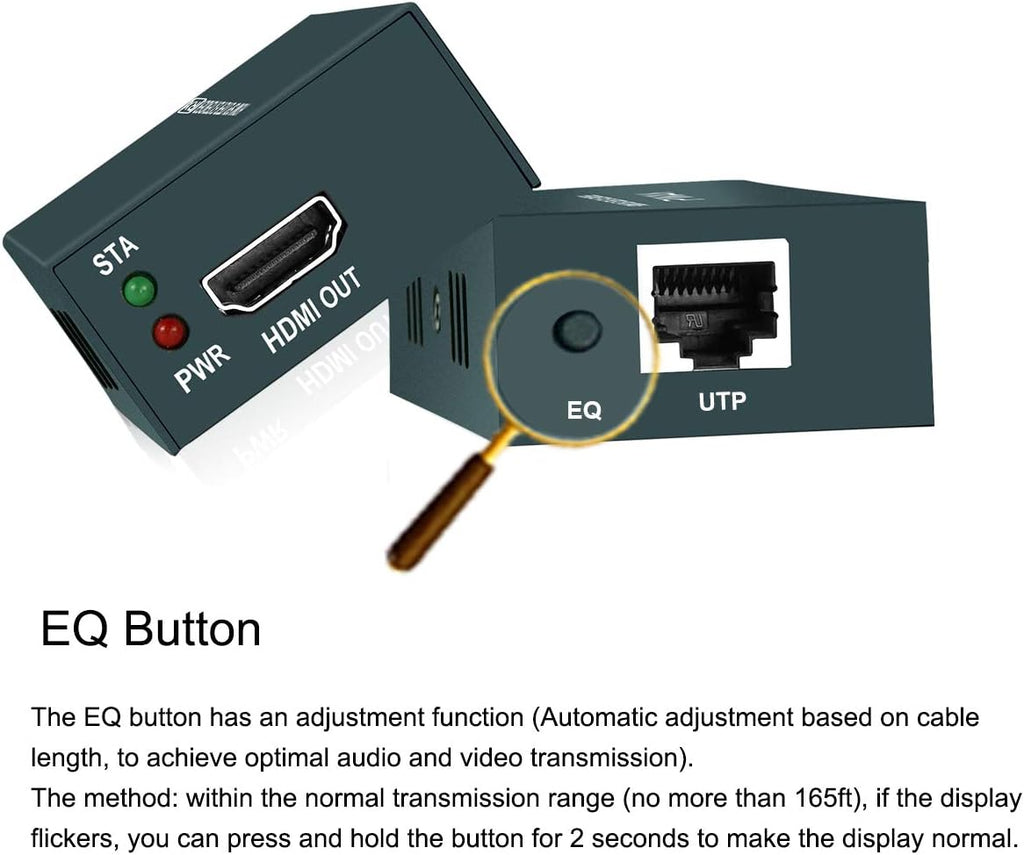 HDMI Extender Splitter 1x2, 1080P@60Hz, 165ft Over CAT5e/CAT6/CAT7 Cable E17818