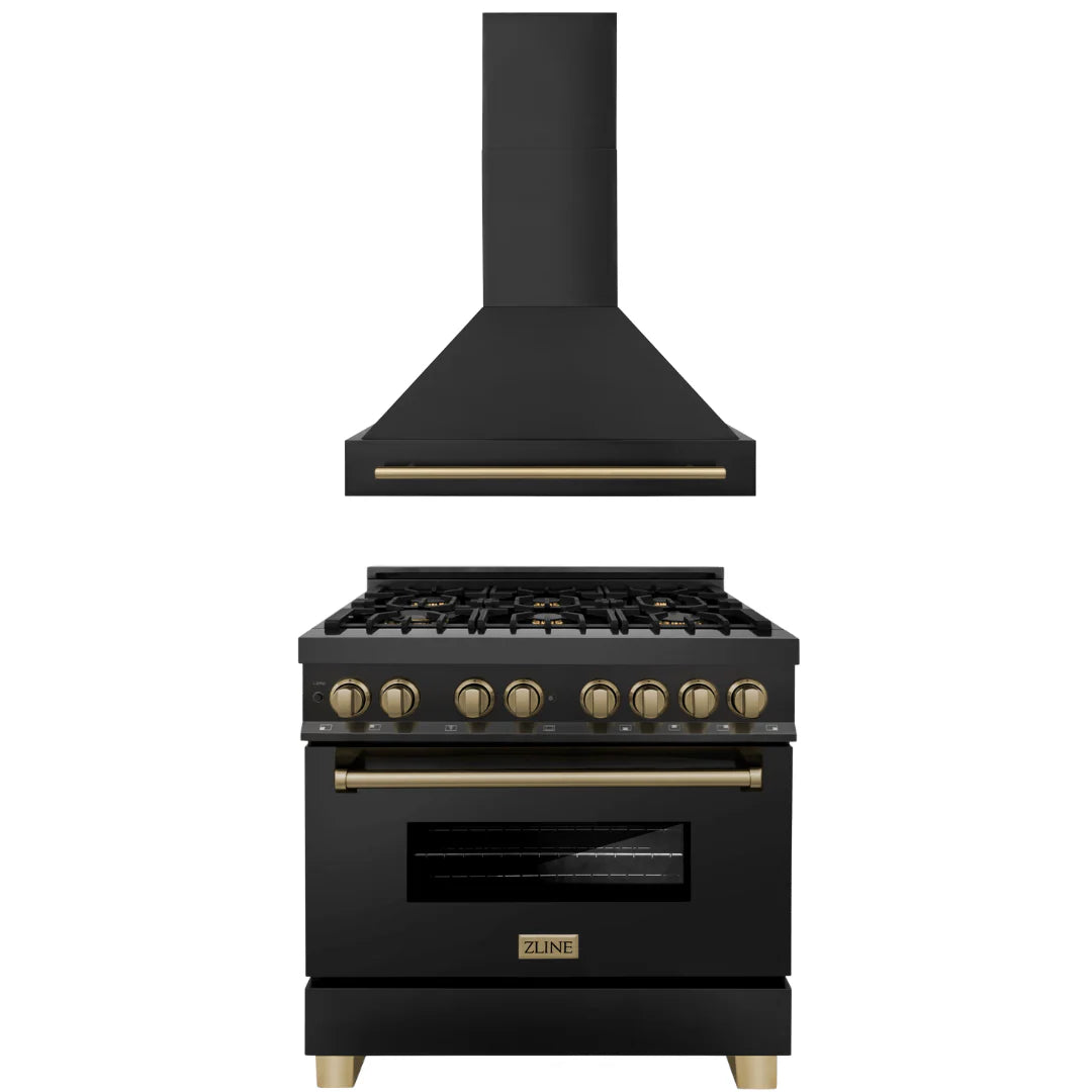 36 In. Dual Fuel Range and Range Hood in Black Stainless Steel Z7299