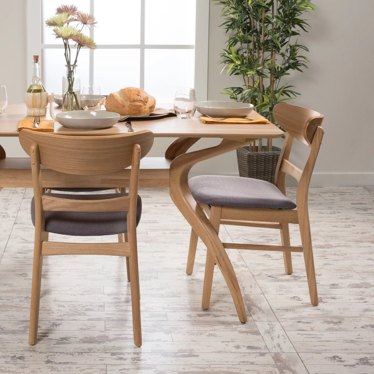 Mid Century Modern Fabric Upholstered Wood Dining Chairs, Set of 2 R340446