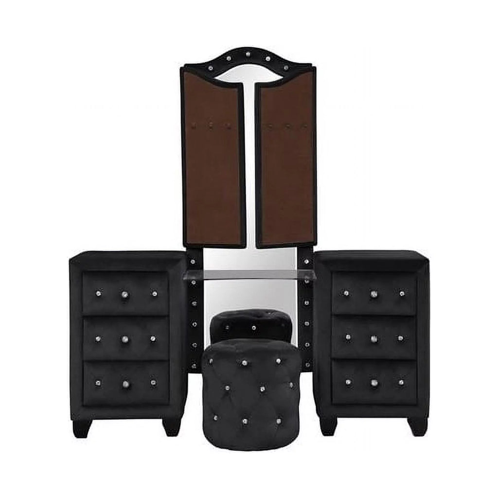 Queen 4 Pc Upholstery Bedroom Set Wood Black M892525