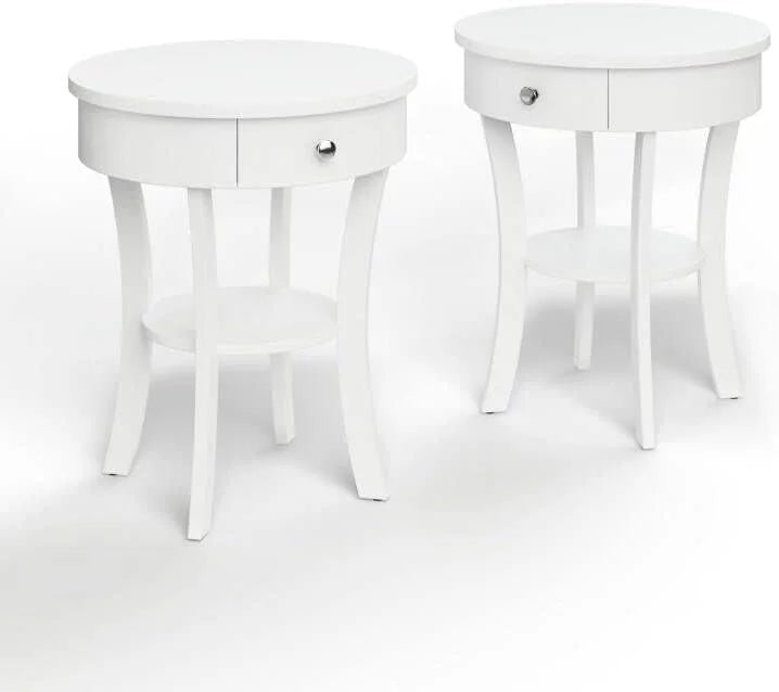 Round 2-Tier Wood End Table with Drawer U509