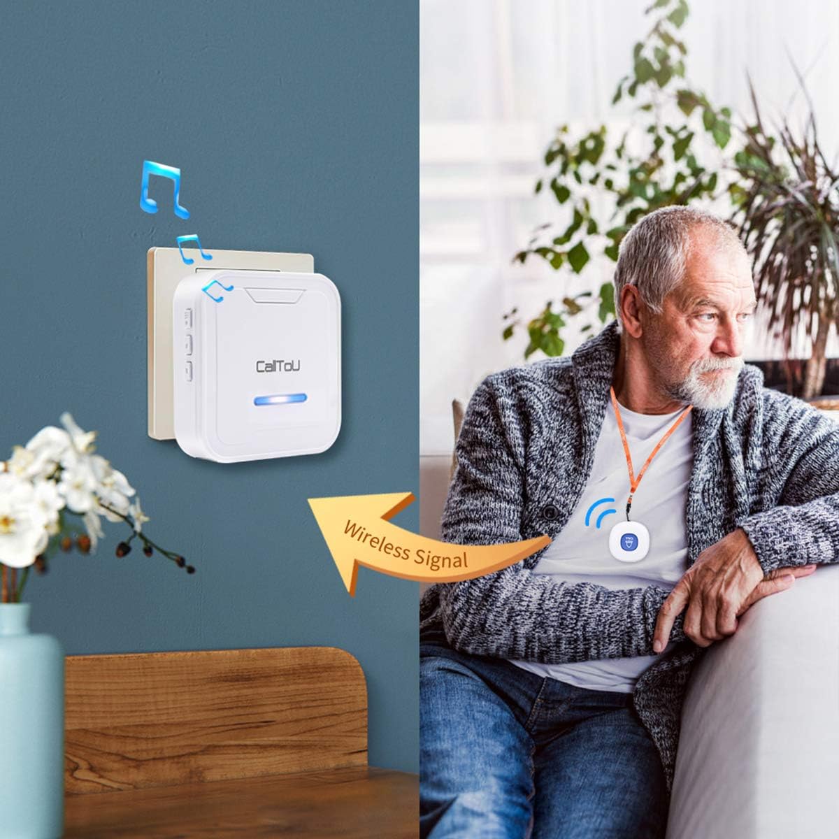 Wireless Caregiver Pager System 2 Plug-in Receivers 2 Waterproof Transmitters G984