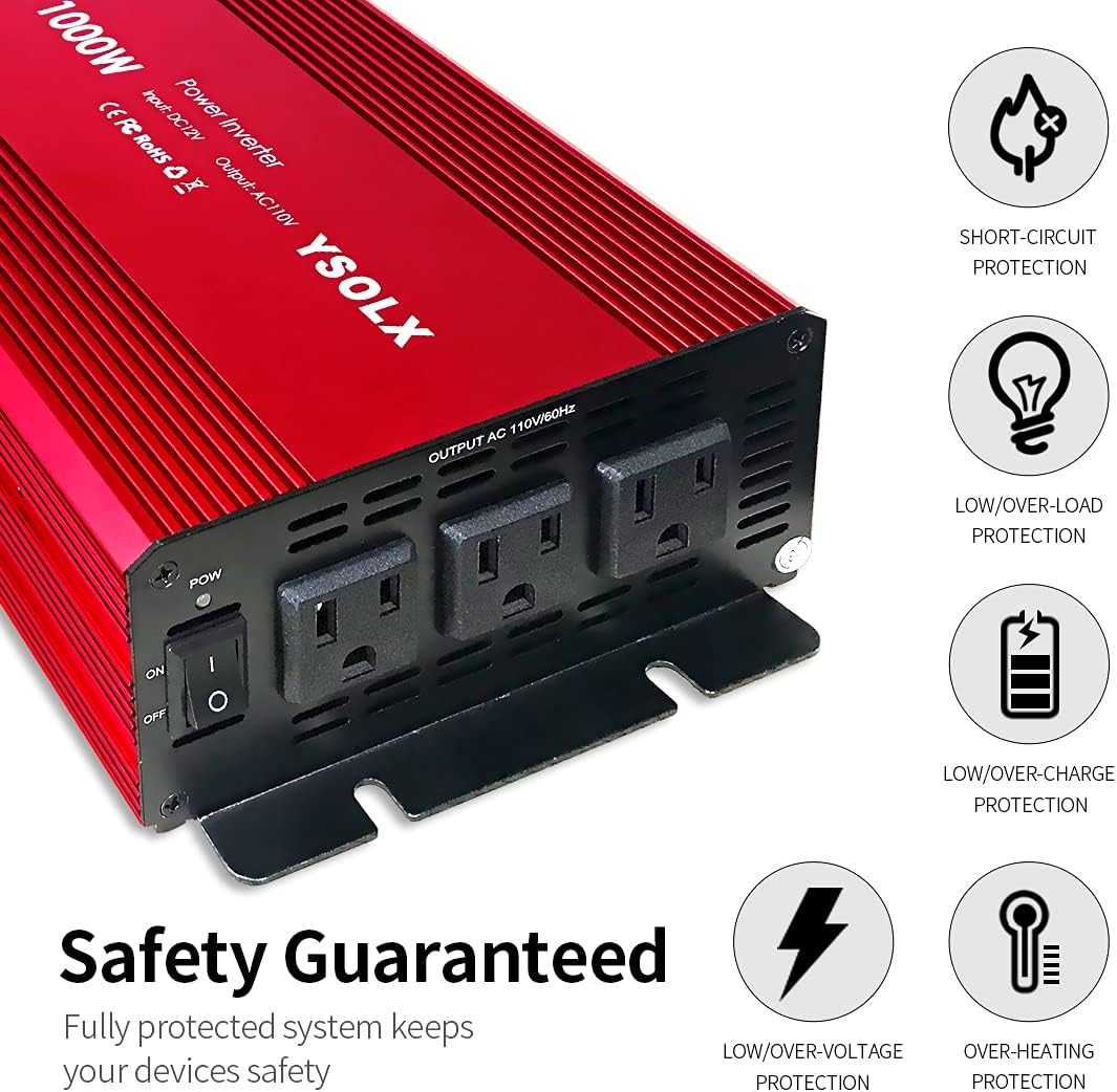1000 Watt 12V to 110V Power Inverter with 3 AC Outlets A8579