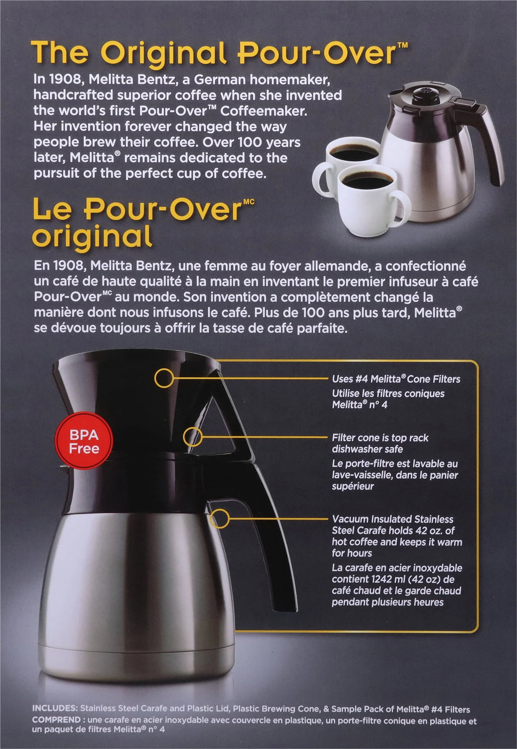 Pour-Over Coffee Brewer & Stainless Steel Carafe Set with Coffee Filters R4579