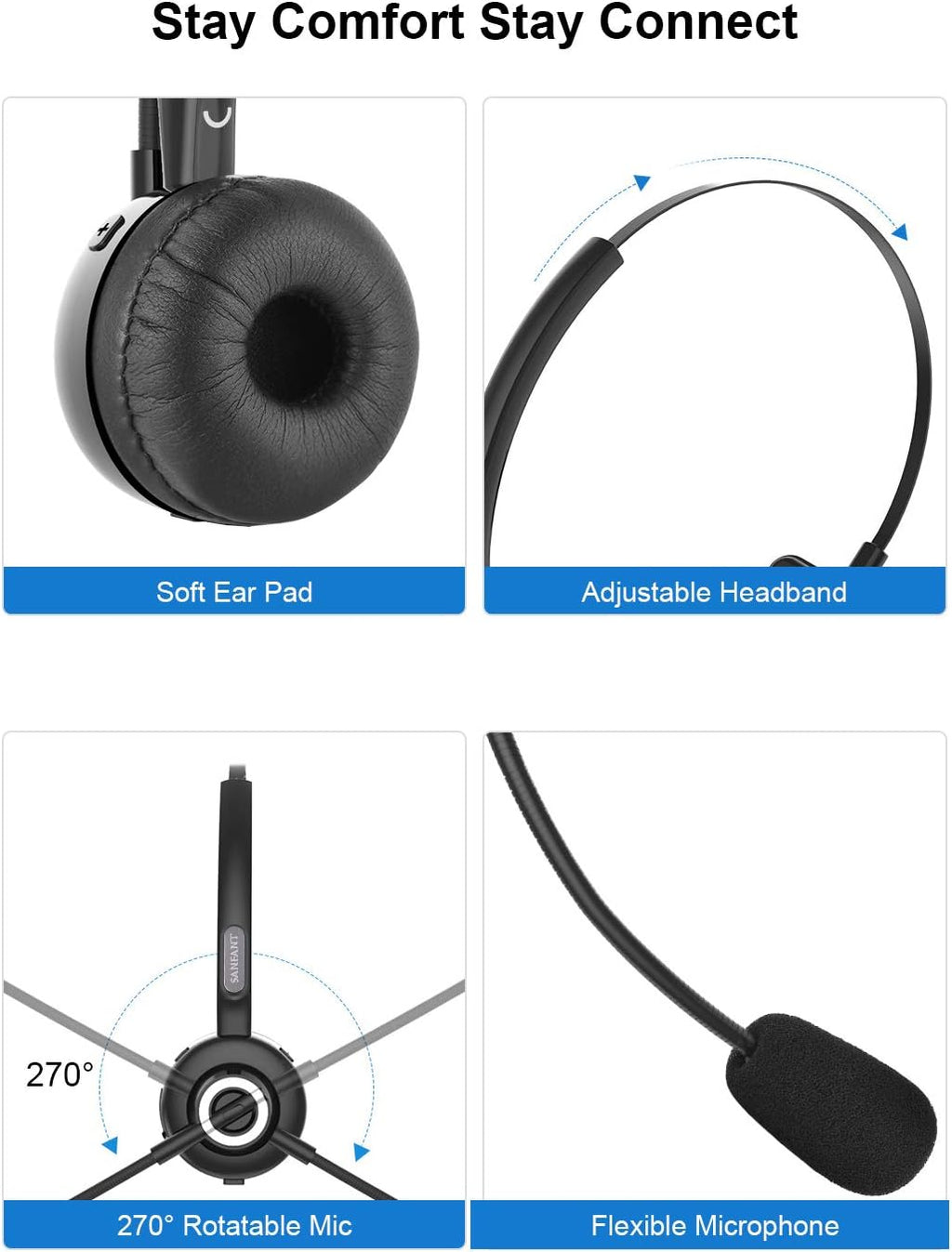 Bluetooth Headset with Microphone, Noise Canceling, 18hr Talktime E847