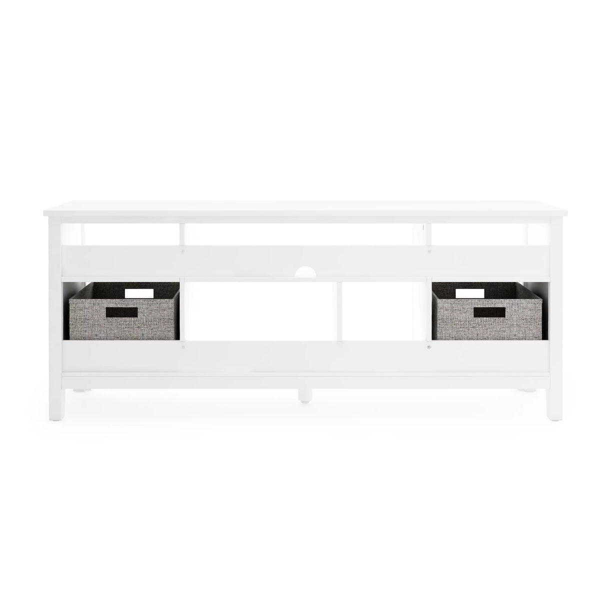 Creamy White Wooden Media Console with Shelves and Fabric Bins J461758