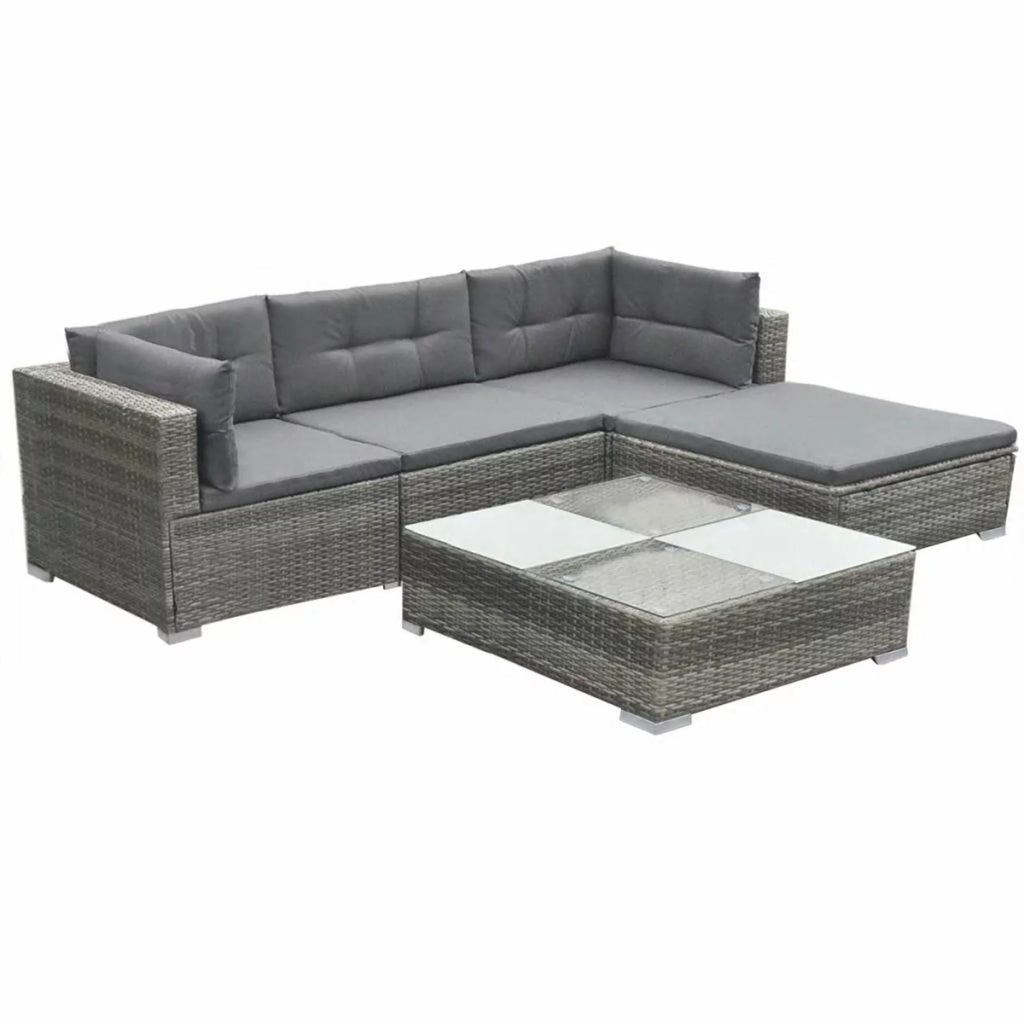 5 Piece Gray Poly Rattan Sectional Sofa Set with Tea Table Y59062