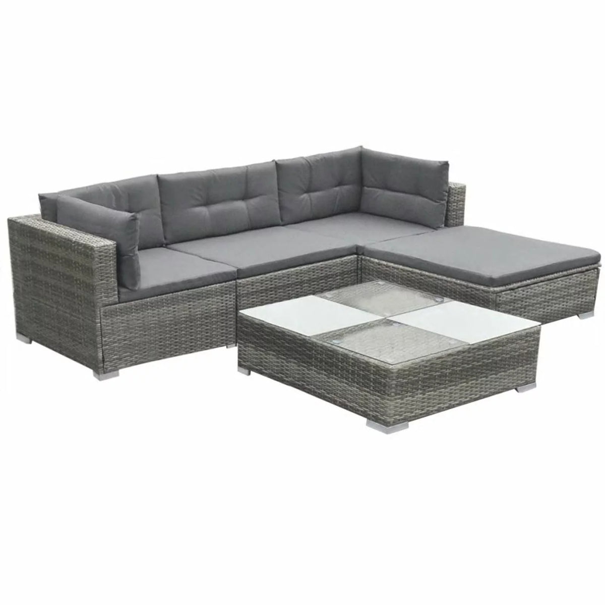 5 Piece Gray Poly Rattan Sectional Sofa Set with Tea Table Y59062
