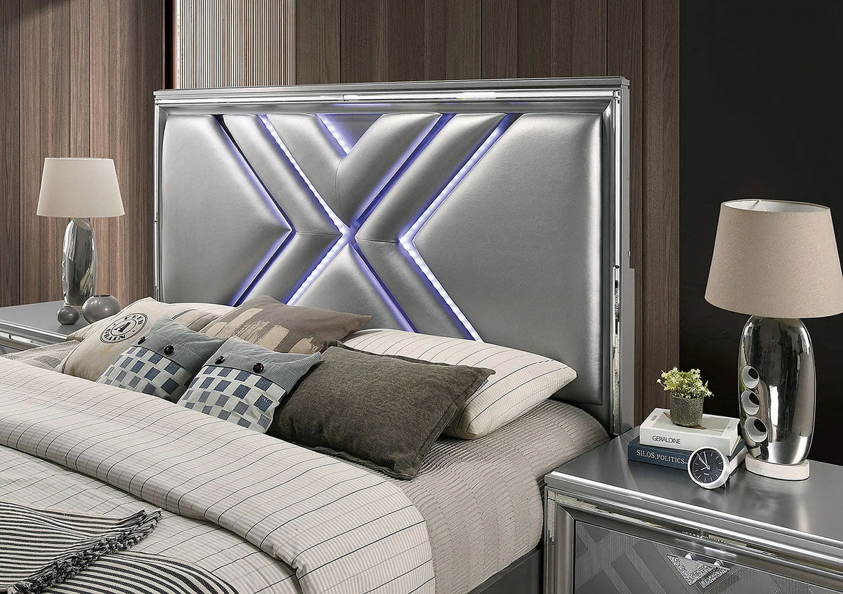 Queen Size Bed with Drawers and LED W5318