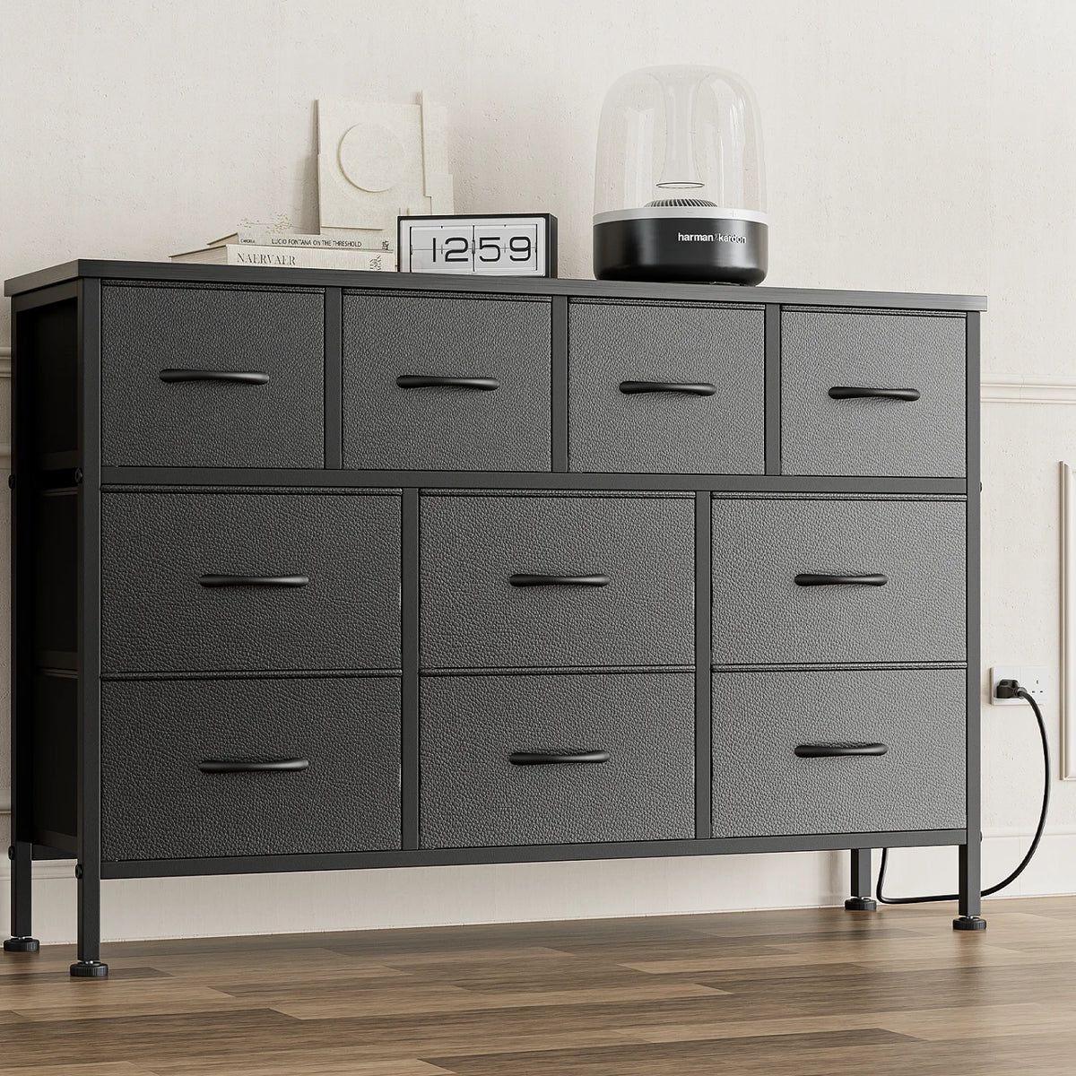 Brown 10 Drawer Fabric Dresser TV Stand H18821