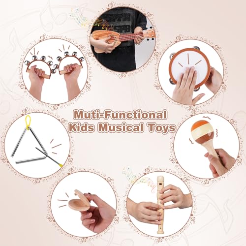 Kids Guitar Set 7 in 1 Musical Instruments with Ukulele Flute Tambourine Maracas A56839