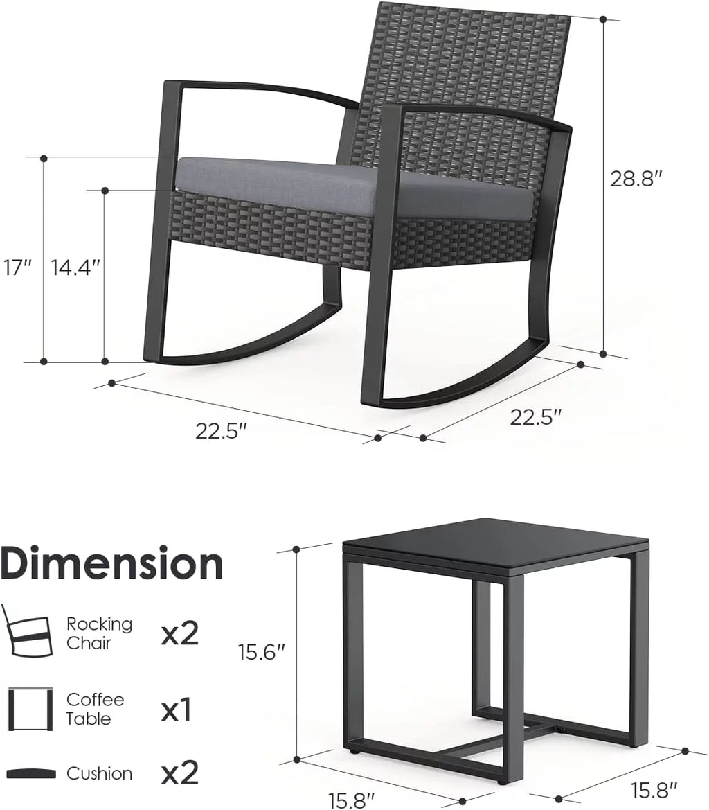 3-Piece PE Rattan Patio Chairs Set with Glass Coffee Table J8372