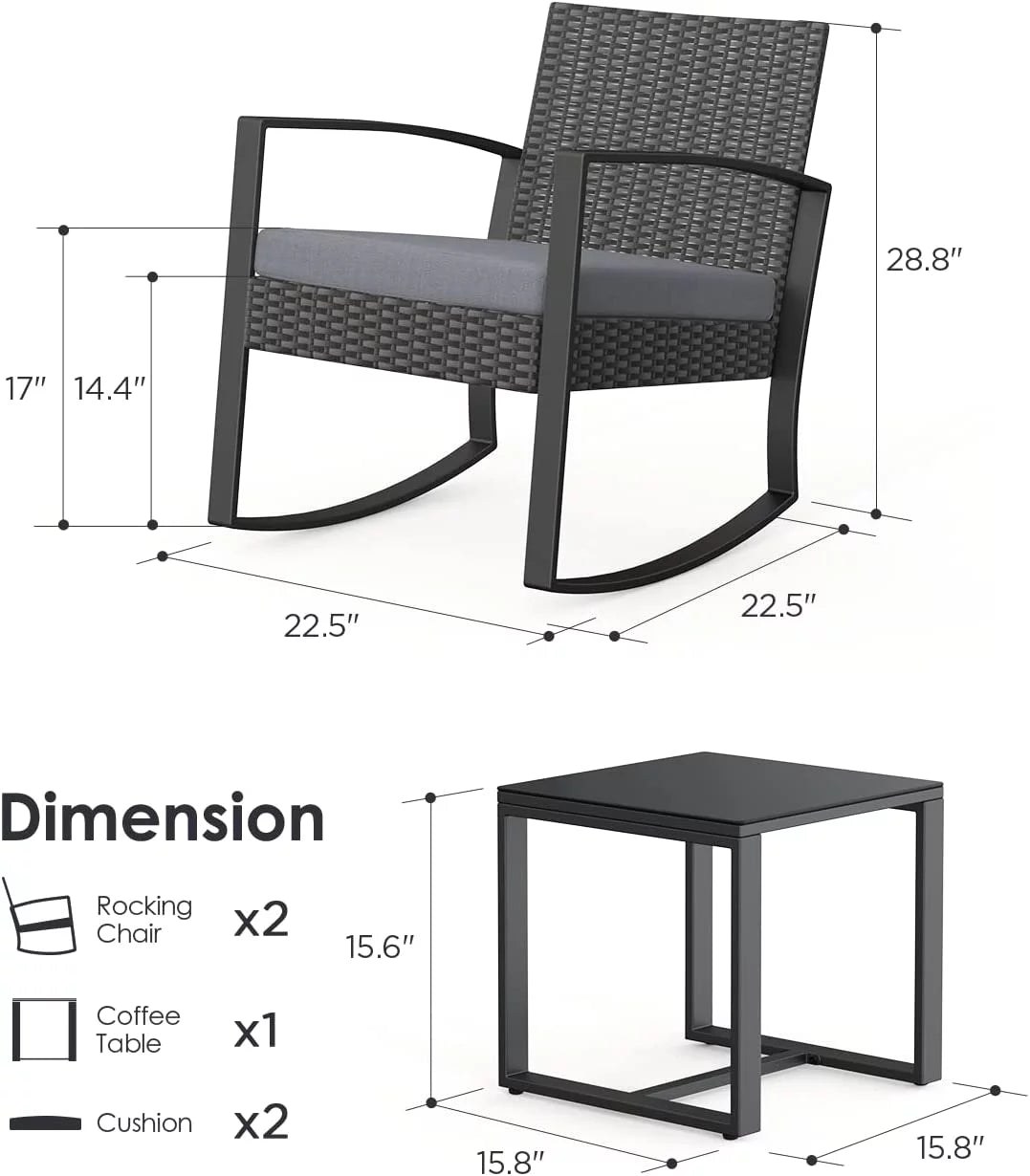 3-Piece PE Rattan Patio Chairs Set with Glass Coffee Table J8372