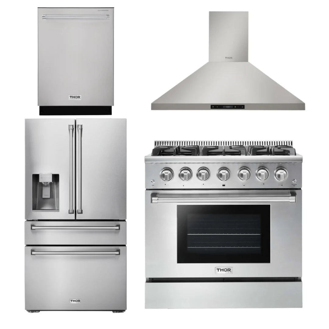 36 Propane Gas Range, Range Hood, Refrigerator, Dishwasher E7186