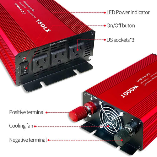 1000 Watt 12V to 110V Power Inverter with 3 AC Outlets A8579
