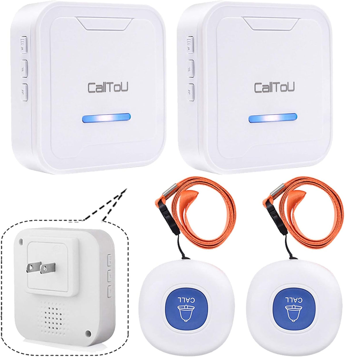 Wireless Caregiver Pager System 2 Plug-in Receivers 2 Waterproof Transmitters G984