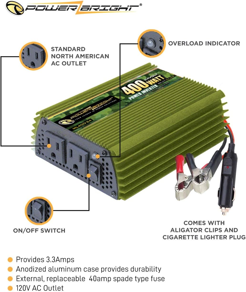 400 Watt 24V Modified Sine Wave Power Inverter with Dual 110V AC Outlets D52914