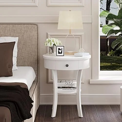 Round 2-Tier Wood End Table with Drawer U509