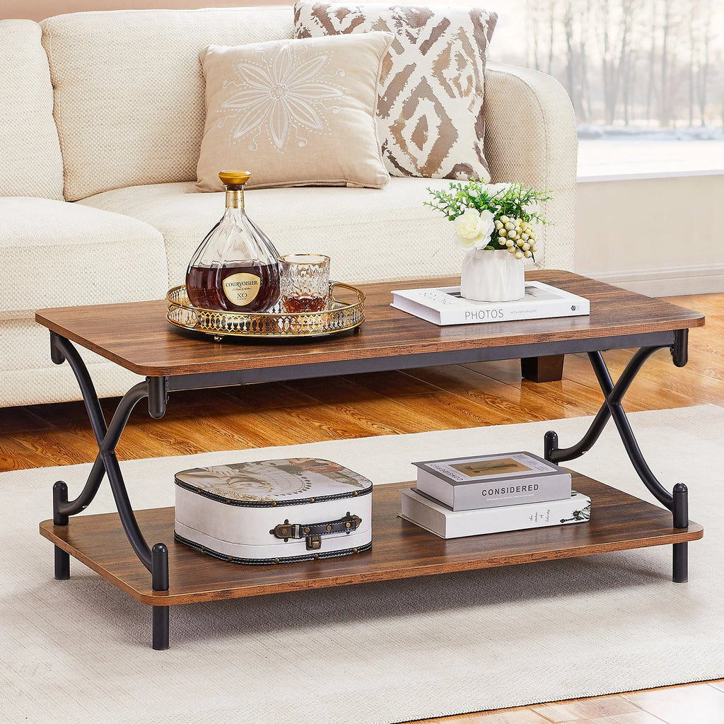 Brown 3-piece Coffee Table Set with Shelf and 2 Nightstands R6595