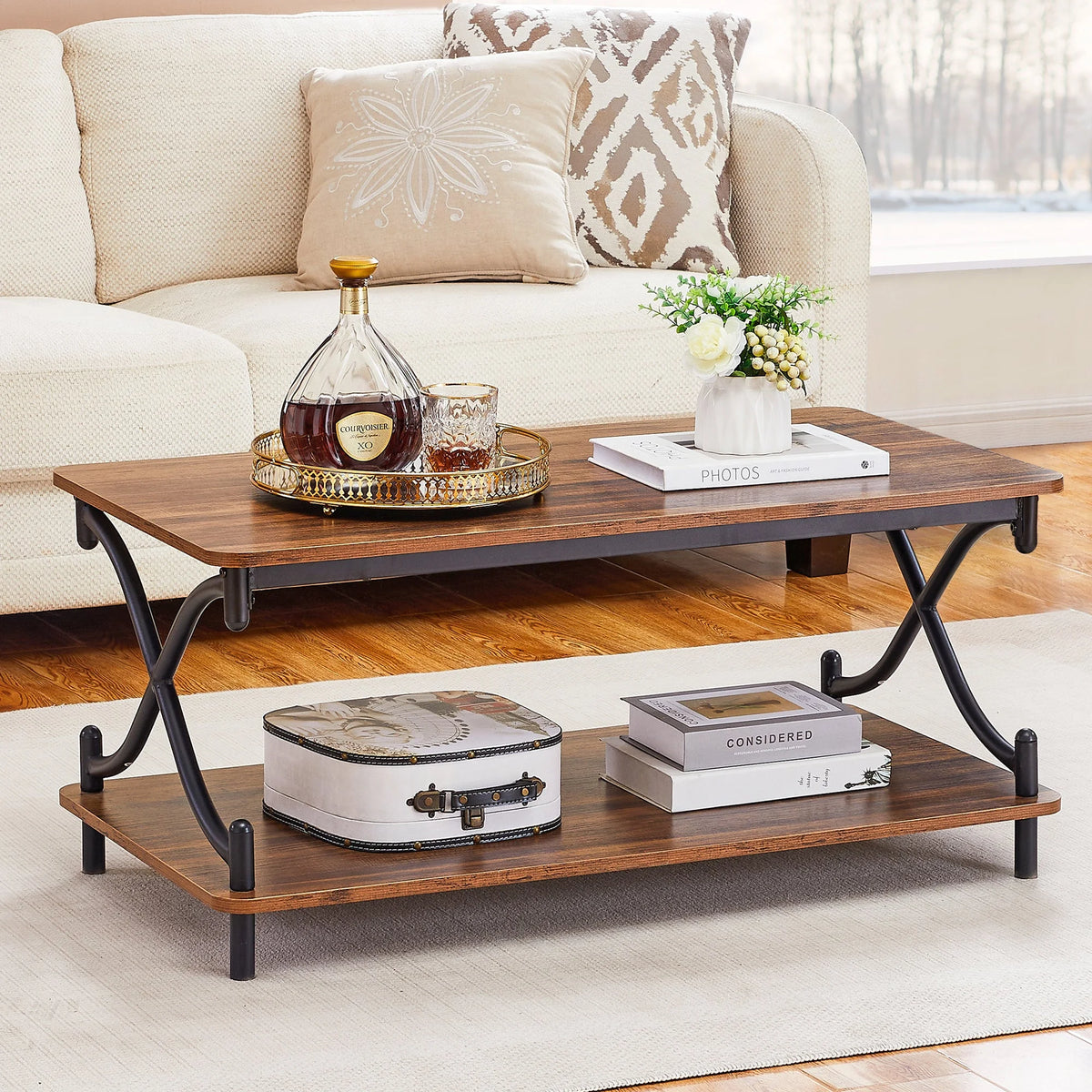 Brown 3-piece Coffee Table Set with Shelf and 2 Nightstands R6595